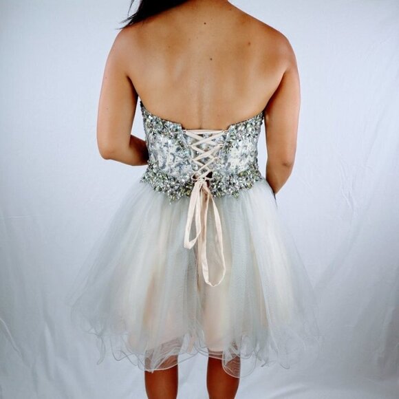 NWT Terani Couture Silver Strapless Formal Dress $286 - Picture 8 of 13